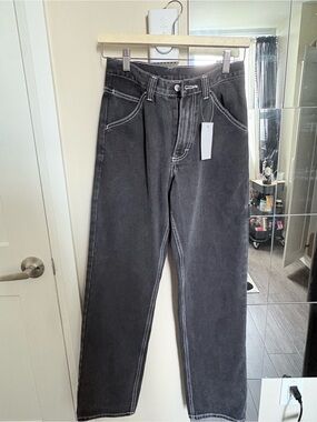 Black Washed Straight-Leg Utility Jeans
